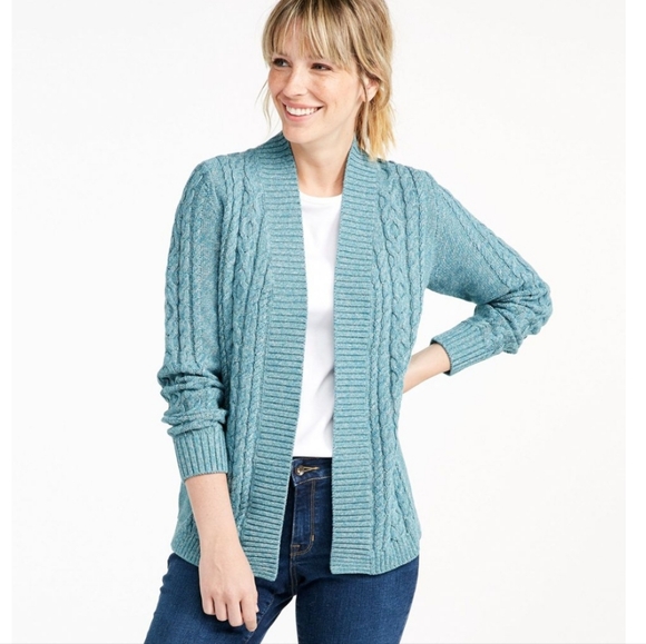 L.L. Bean Cardigan Sweater Double L Cableknit Open - Picture 8 of 8